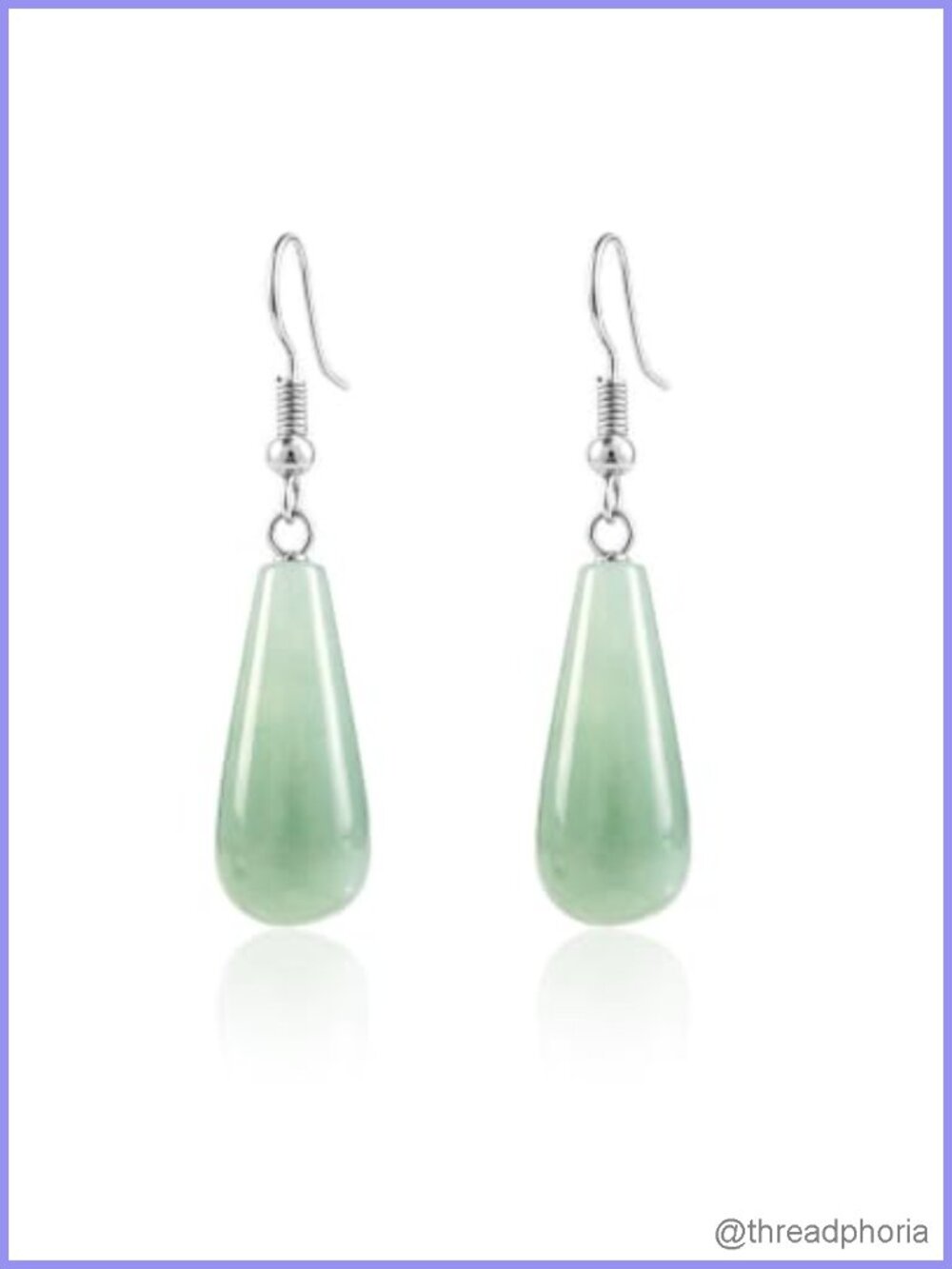 Natural Jade Drop Dangle Earrings, Silver Plated Brass, Hypoallergenic Womens